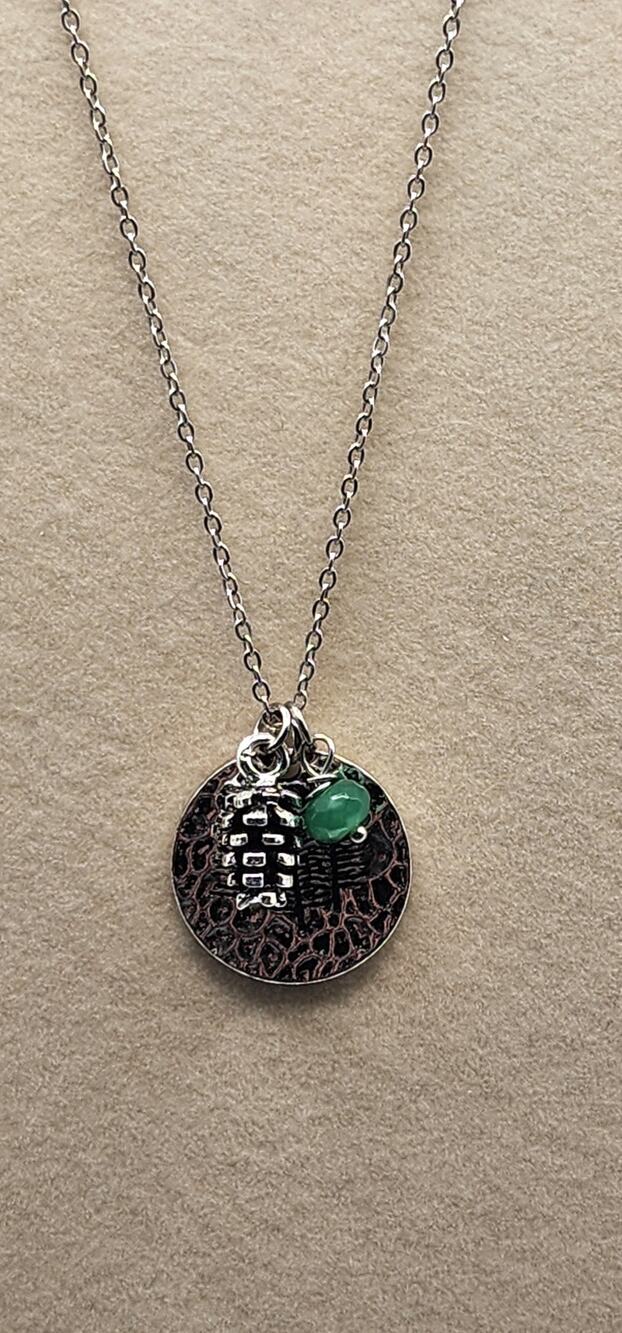 Brighton Silver Plated Woodland Tree Pinecone Charm Necklace Green Bead
